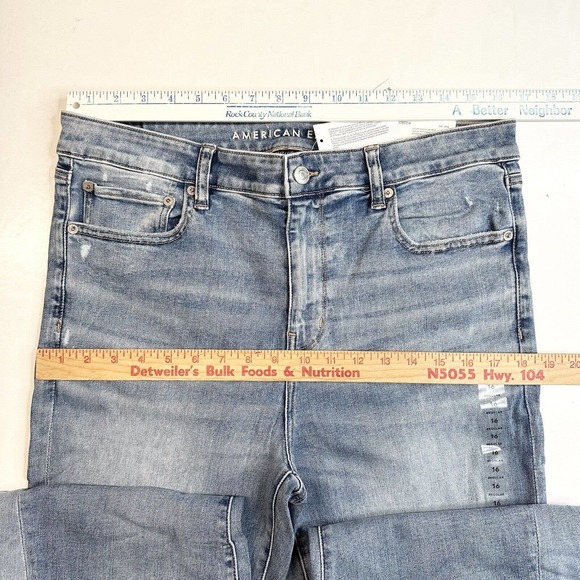 American Eagle Festival Flare Jean 16 Next Level Stretch Denim Distress Fray NEW - Picture 8 of 12